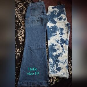 NOBO Women's Flare Jeans Duo in Solid Indigo and Blue Tie-Dye Crops